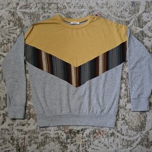 Adora Brand Mustard & Gray Chevron-Panel Women's Light Sweater-NWOT Size Small